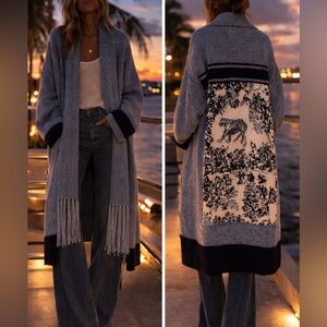 Animal Pint Long Open Italian Cardigan